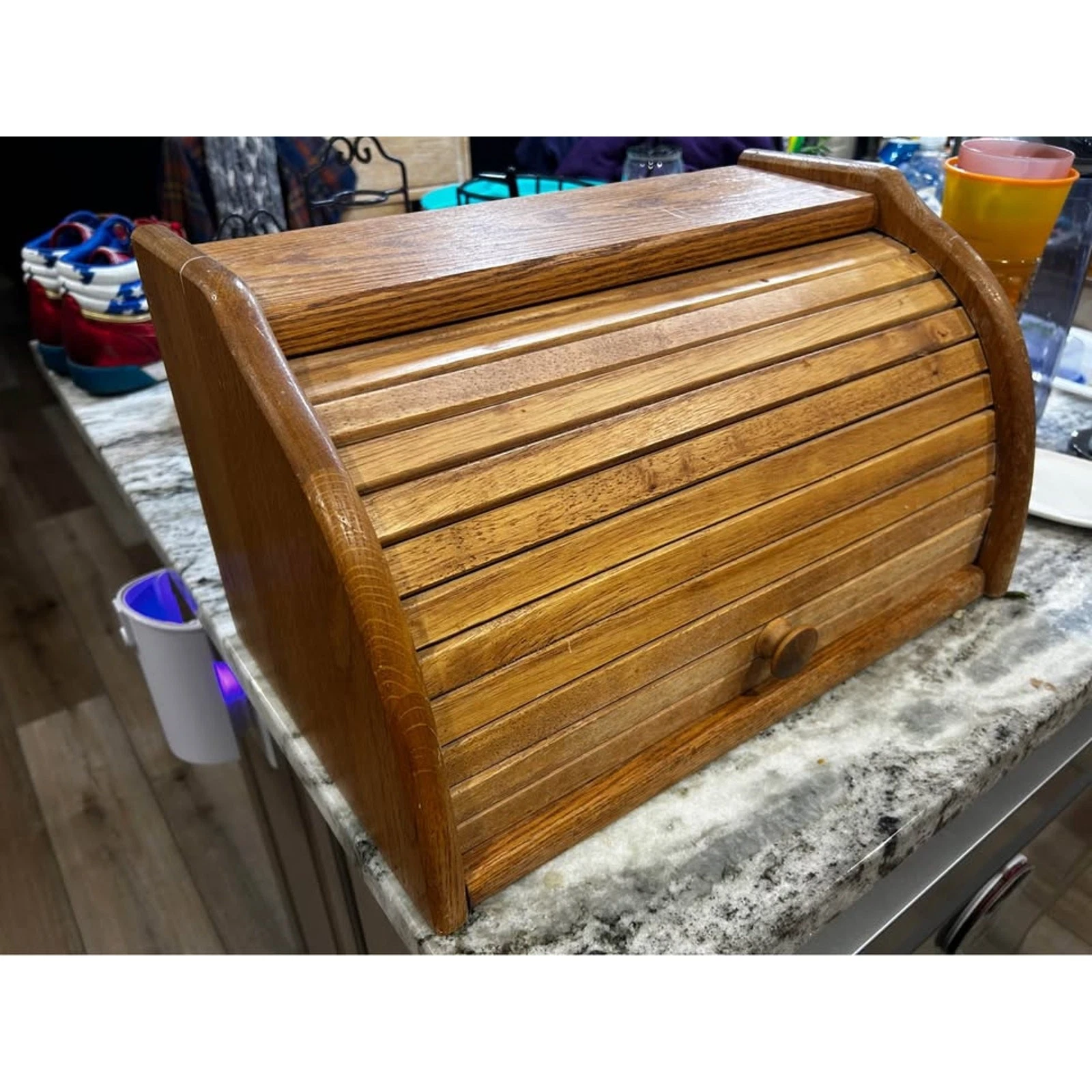 Vintage Wood Roll Top Bread Box Farmhouse Country Kitchen Countertop
Opens in a new window or tab