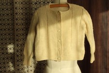 Vintage 1950s Baby Sweater, Ivory Wool Knit Infant Cardigan