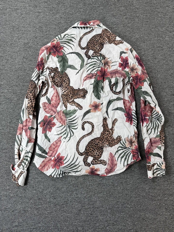 Conjunto de Pijama Desmond Dempsey Para Mujer XS Leopardo Estampado Floral Algodón Camisa Pantalones Foto 4 de 4