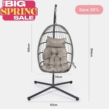 Hanging Rattan Egg Chair With Stand Swing Foldable with Cushion Outdoor/ Indoor