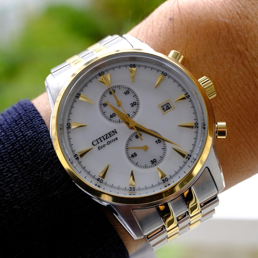 CITIZEN Eco-Drive Chronograph Watch White Gold Silver