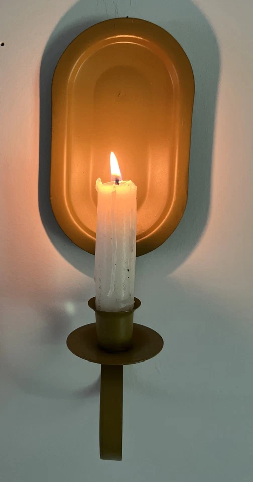 Vintage Olive Green Wall Sconce Candle Holder Metal Farmhouse Boho Retro - Image 3 of 4