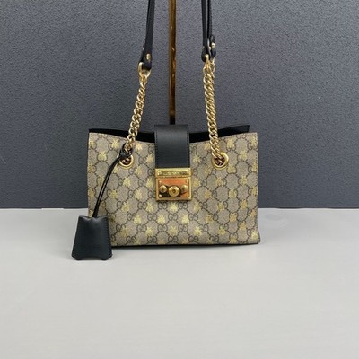 GUCCI Padlock GG Supreme Monogram Bees Shoulder Bag