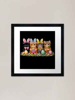 Osterhase Katzen mit Eiern bezaubernd gerahmtes Wandbild Poster Leinwanddruck Bild