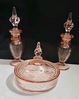 Vintage Tiffin Depression Glass Milady Pink Vanity Set 