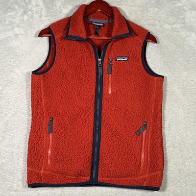 Patagonia Vest Womens M Red Retro Pile Sherpa Fleece Full Zip Lined Pockets*