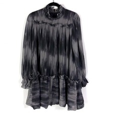 TOCCIN Babydoll Tie Dye Dress Black Gray Mini Ruffle High Neck Long Sleeve Sz 6