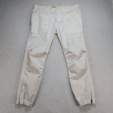 Nili Lotan Women's Cropped Military Pants Size 6 White Ankle Zip Made USA