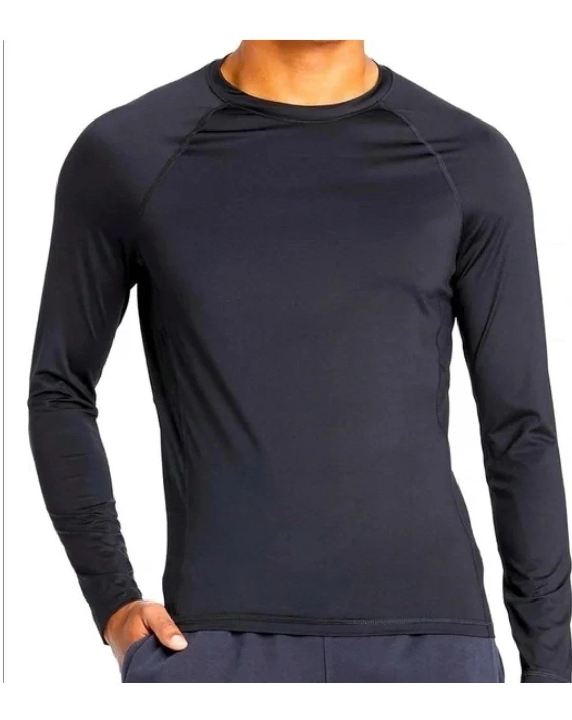 All In Motion Men's Long Sleeve Performance T- ribbed Side Black XXL 42” Chest
