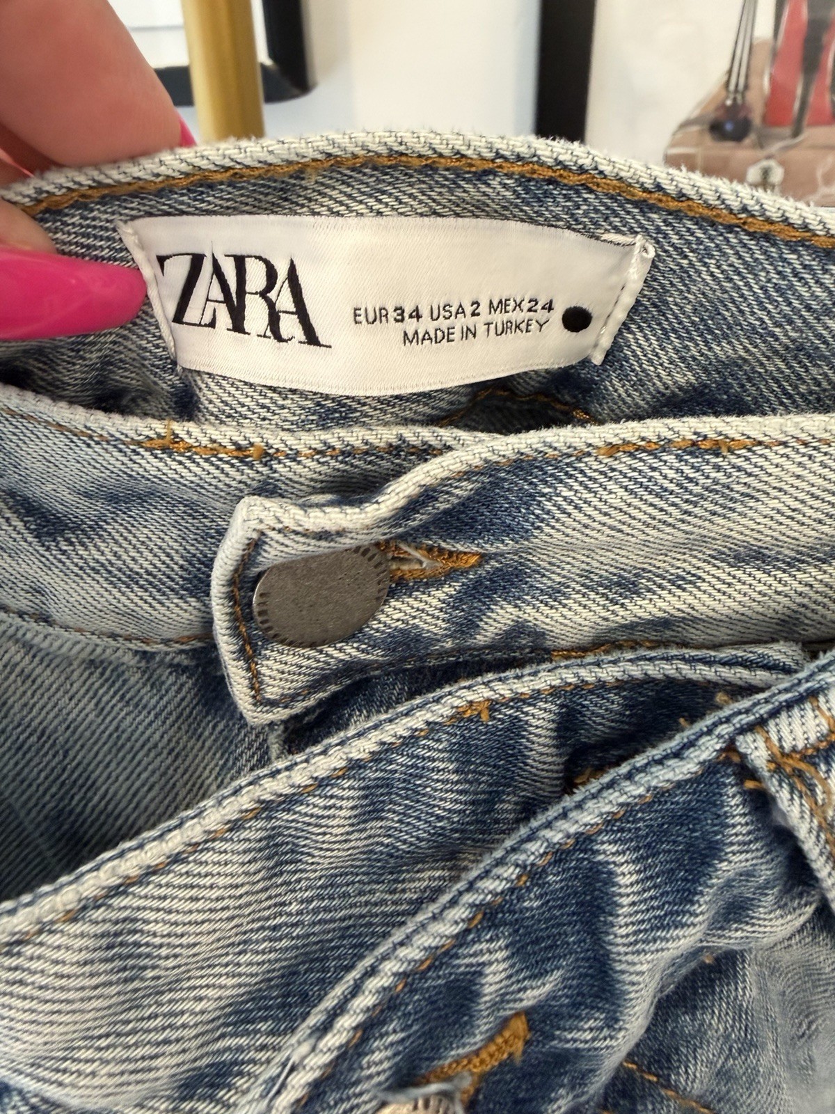 Zara Distressed Patchwork Light Blue Straight Den… - image 3
