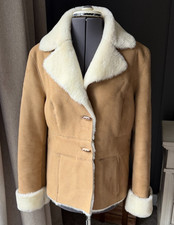 Loft Suede and Faux Fur Jacket Camel with Cream lining Size 12 Soft Warm Cozy