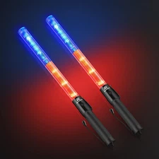 2 Pack 21 Inch Traffic Wand, Red and Blue Led Traffic Control Baton, Safety L...