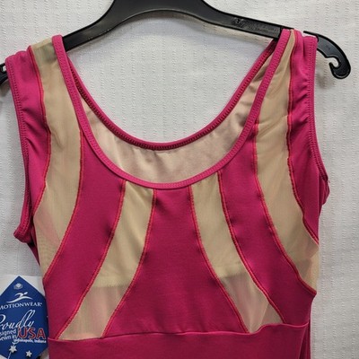 New Motionwear Dance Gymnastics Leotard Red W/ Gold Stripes Girls Large 12-14