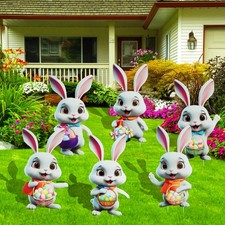 6pcs Easter Bunny Yard Signs Outdoor Easter Bunny Yard Decorations Outdoor Bu...