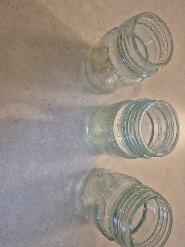 Lot of 3 Antique Whitall Tatum Aqua Glass FREE SAMPLE Jars 3" Tiny 2oz Bottles