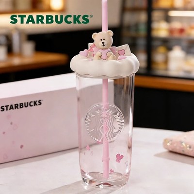 Starbucks China 2025 Crush Confession Pink Triangle Bottom 17oz Glass Straw Cup