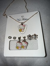 Hello Kitty Pink/Yellow Necklace  Earrings 4 Piece Set New
