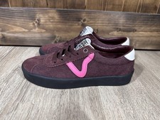 NWOB Vans Suede Sport Casual Burgundy Pink Stripe Sneakers Size Men 4.5 Women 6
