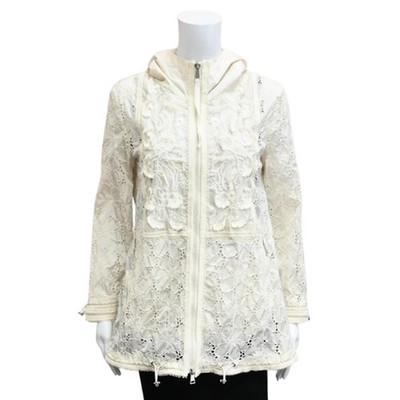 MONCLER | Madeleine Ivory Floral Embroidered Zip Jacket Brand Size 2 Approx M