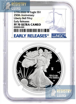 #ad 2026 W 250th Anniversary Proof Silver Eagle NGC PF 70 UC Early Release Presale% $365.00