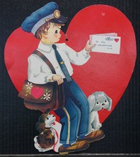 Large Vintage Classroom Valentines Poster - Child Mailman Delivering Letters