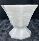 Anchor Hocking Milk Glass Harvest Grape Octagon Compote Pedestal Candy Dish VTG