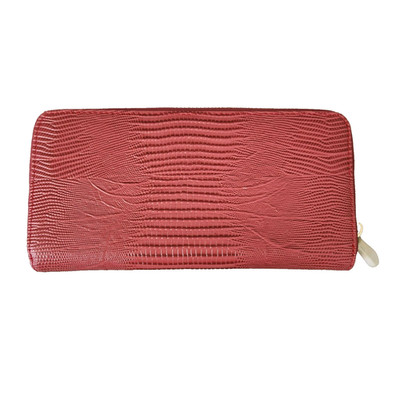Neiman Marcus Wallet Red Faux Snakeskin Zip Around Clutch Large Card Case NEW