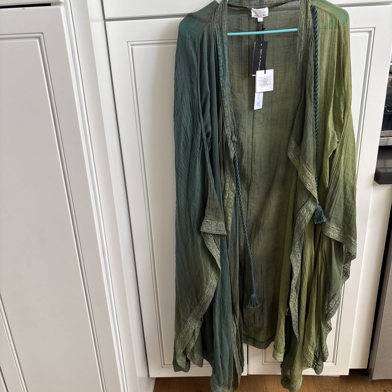 Miguelina Green Ombre Sheer Gauze Kimono Duster Boho Resort Cover Up NWT
