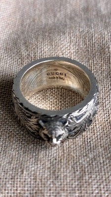 Gucci Sterling Silver Ring Size 11 IT, with Box & Pouch Authentic