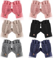 6 Pairs Winter Knitted Fingerless Gloves for Women Half Finger Mitten Convert...