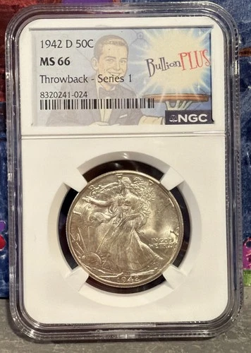 1942-D Walking Liberty Half Dollar CERTIFIED NGC MS 66 Silver 50c