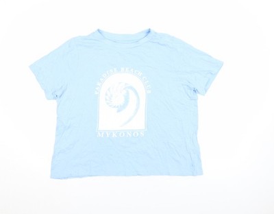 Primark Damen T-Shirt Blau Relaxed Fit Paradise Beach Mykonos L