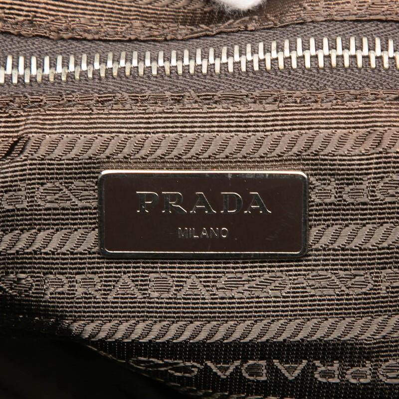 Prada Canvas Leather Shoulder Tote Bag Brown Beige Blue Women Used Authentic thumbnail 7