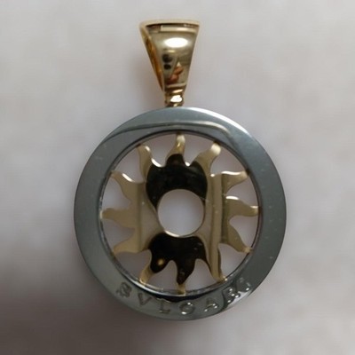 Auth BVLGARI Tondo Sun Pendant Top Charm 18K Yellow Gold SS 11.9g Polished