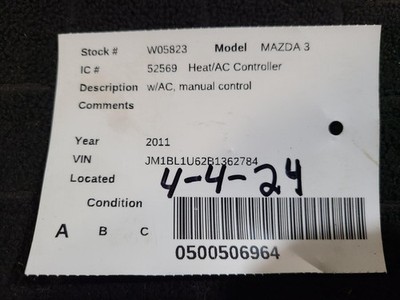 Used A/C Selector Switch fits: 2011 Mazda 3 w/AC manual control Grade A