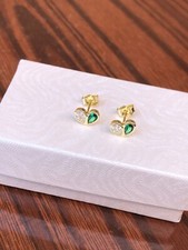 925 Sterling Silver White  Green CZ Heart Stud Earrings Tiny Studs 7.8mm
