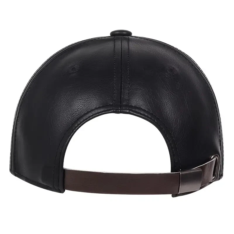 Black Leather Baseball Cap Hat, Mens, Womans,  Adjustable Faux Leather Vegan - Image 4 of 4