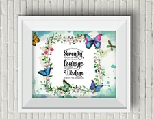 SERENITY PRAYER Butterflies UNFRAMED wall art poster print. Encouragement. Faith