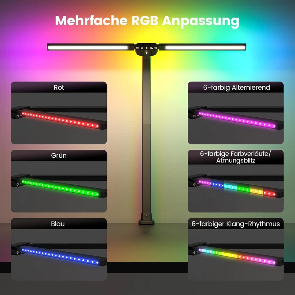 RGB Doppelkopf Schreibtischlampe LED Dimmbar 22W 80cm Klemmbare Tageslichtlampe  - Bild 3 von 4