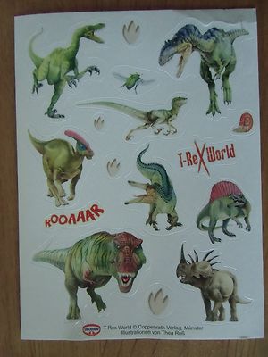 Dr. Oetker Vanillepudding Sticker Karte mit T-RexWorld Aufkleber Coppenrath 