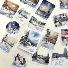 Snowy Winter Town Washi Paper Stickers Christmas Junk Journal Collage Cards