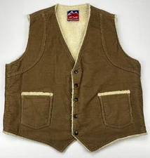 Big Smith Western Outerwear Vest X-Large XL Brown Corduroy Sherpa Lined USA Made