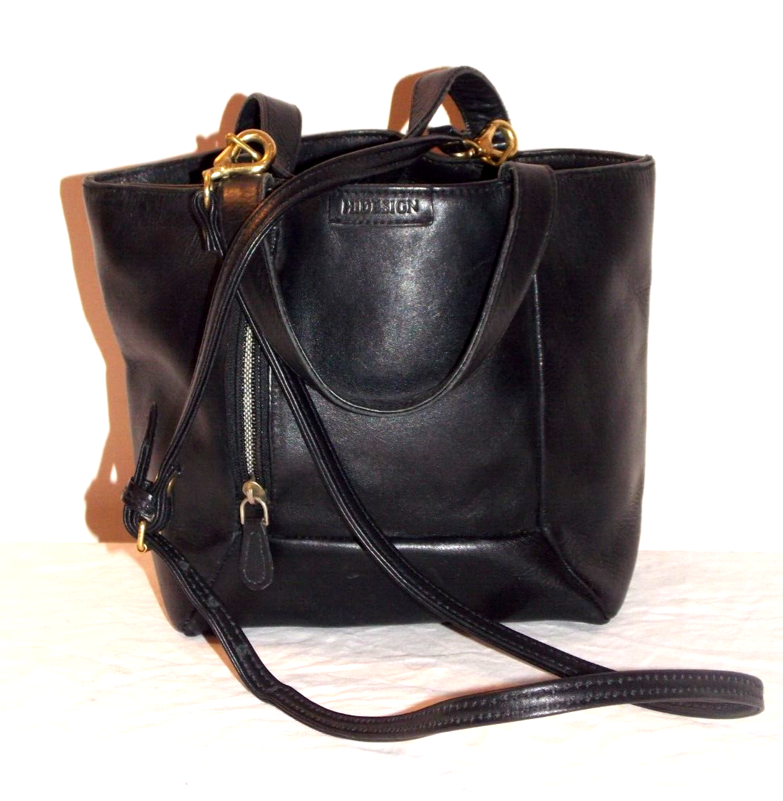 HIDESIGN BY RADLEY TOTE CROSSBODY BAG/GENUINE LEATHER/BLACK/POCKETS