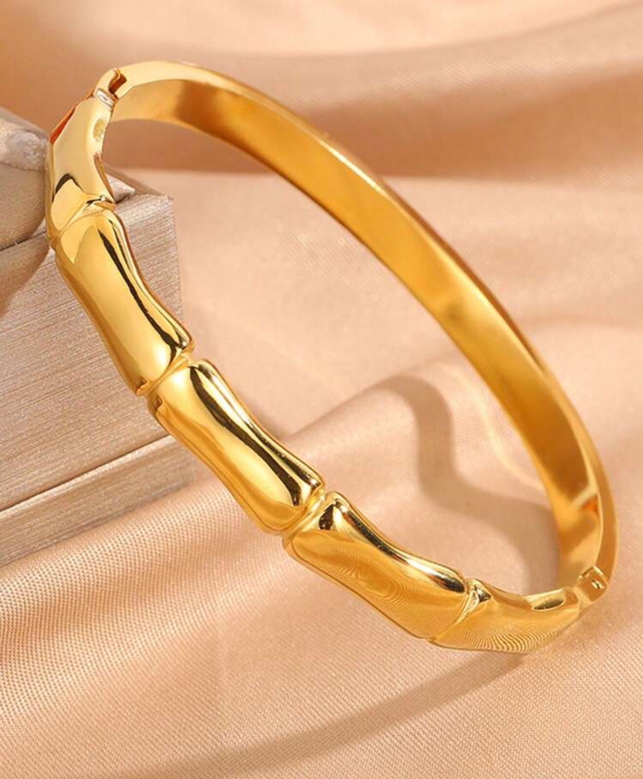 Bracelet jonc bambou doré à l'or fin manchette en acier inoxydable durable