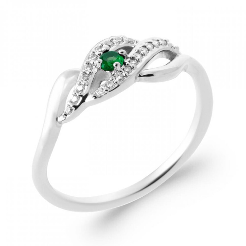 Bague croisée en argent 925 rhodié avec pierre verte en oxyde de zirconium taille 54
