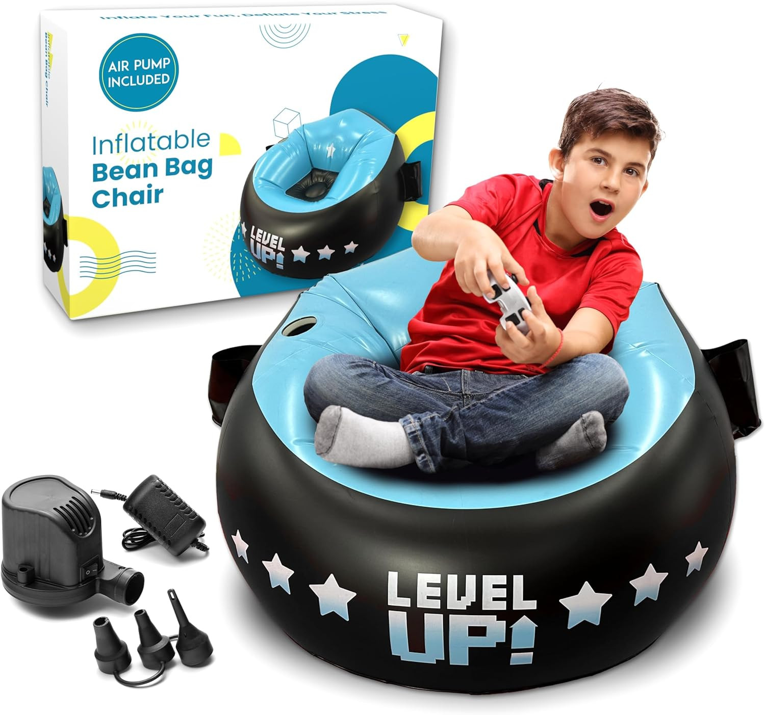 Inflatable Gaming Chair for Kids- Air Pump and Gift Included 3-In-1, Gaming Bean