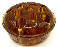 Vintage Domed Amber Marigold Glass Flower Frog 11 Holes 3  