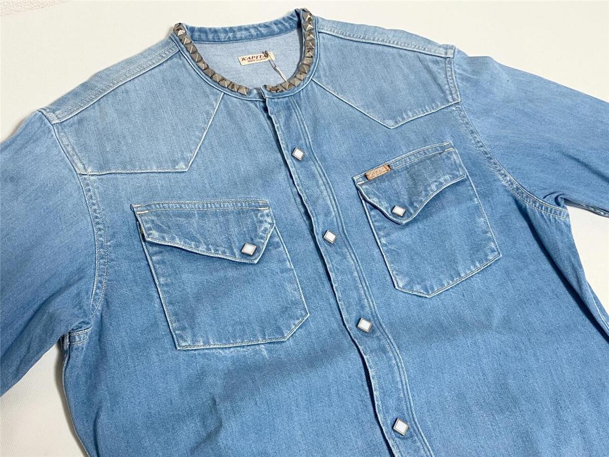 Kapital 8oz denim band collar studs western shirt indigo 3 Kapital 8oz denim band collar studs western shirt indigo 3