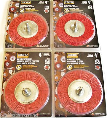 4 MIBRO 4'' NYLON FLAP BRUSH WHEEL MEDIUM GRIT 1/4 HEX SHANK 888971 WIRE ABRASIVE