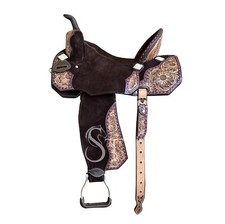 Premium Deep Seat Western Horse Barrel Saddle Roughout Leather Tack Set 10"-18"
